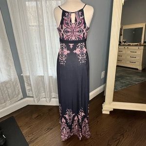 Venus Maxi Dress Navy & Pink with Beaded Detail
